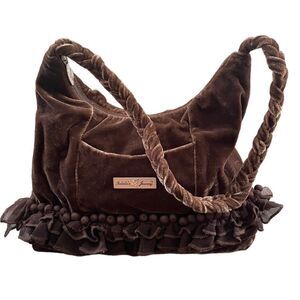 Isabella’s Journey Suede Brown Ruffle Braided Handle Purse